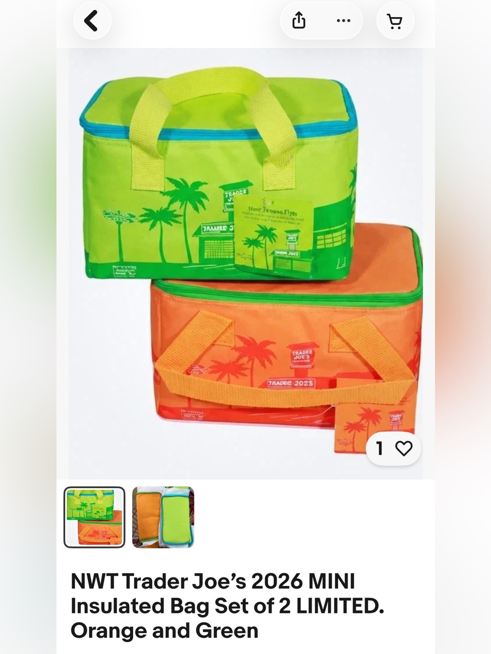 NWT Limited edition, (1) mini insulated bag from Trader Joe’s for lunch outings.